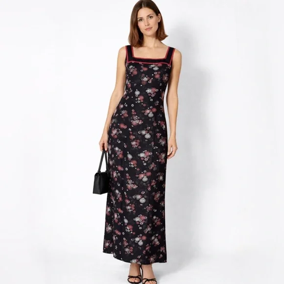 Vintage Sarah Elizabeth Floral Maxi Dress Square Neck Made in India Sz 18 💛 - Picture 1 of 11